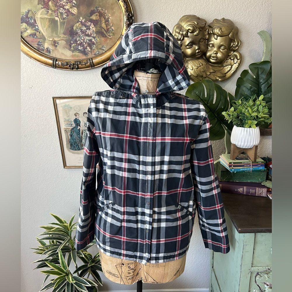 Charter Club Black Red Plaid Checkered Snap‎ Button & Zip Up Jacket Sz M Preppy